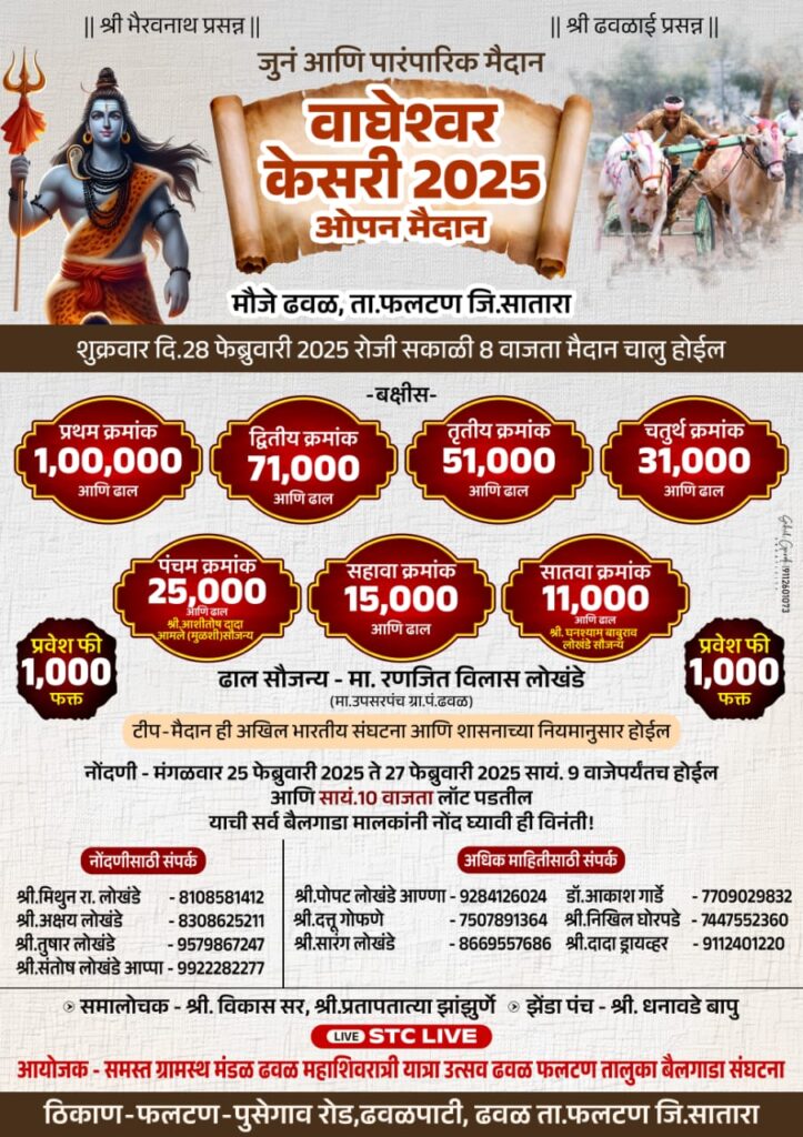 वाघेश्वर केसरी 2025 ओपन मैदान बैलगाडा शर्यत – ढवळ मैदान