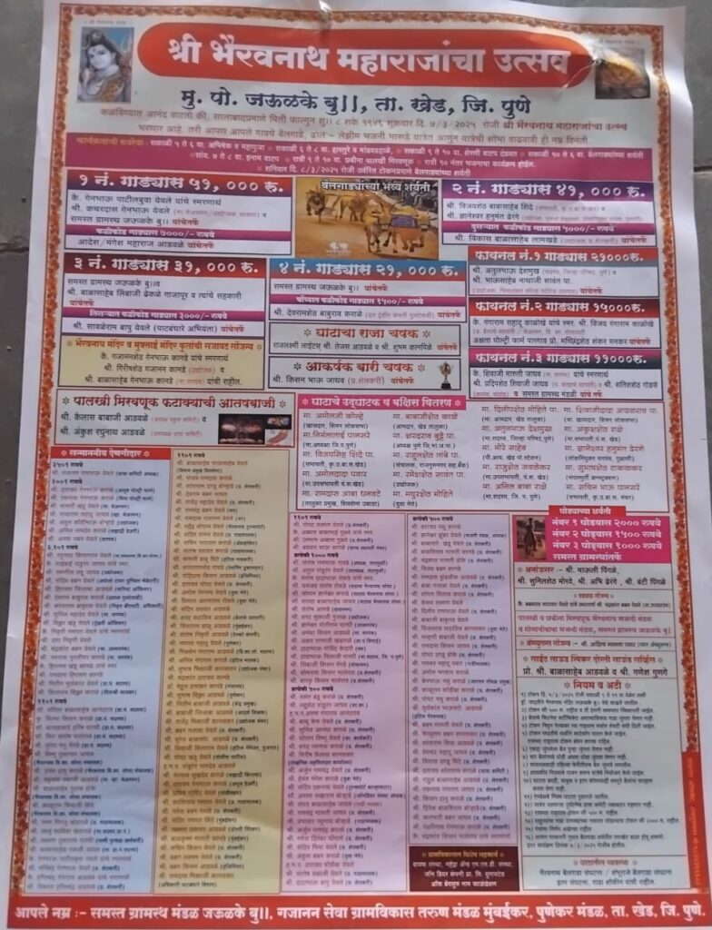  श्री भैरवनाथ महाराजांच्या उत्सवानिमित्त भव्य बैलगाडा  शर्यती- जऊळके मैदान